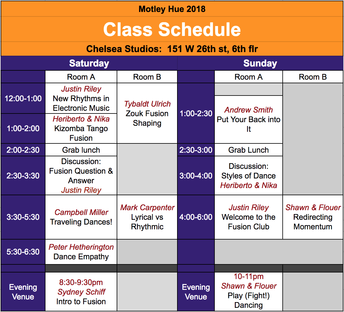 Class Schedule | Motley Hue Class Schedule | Motley Hue